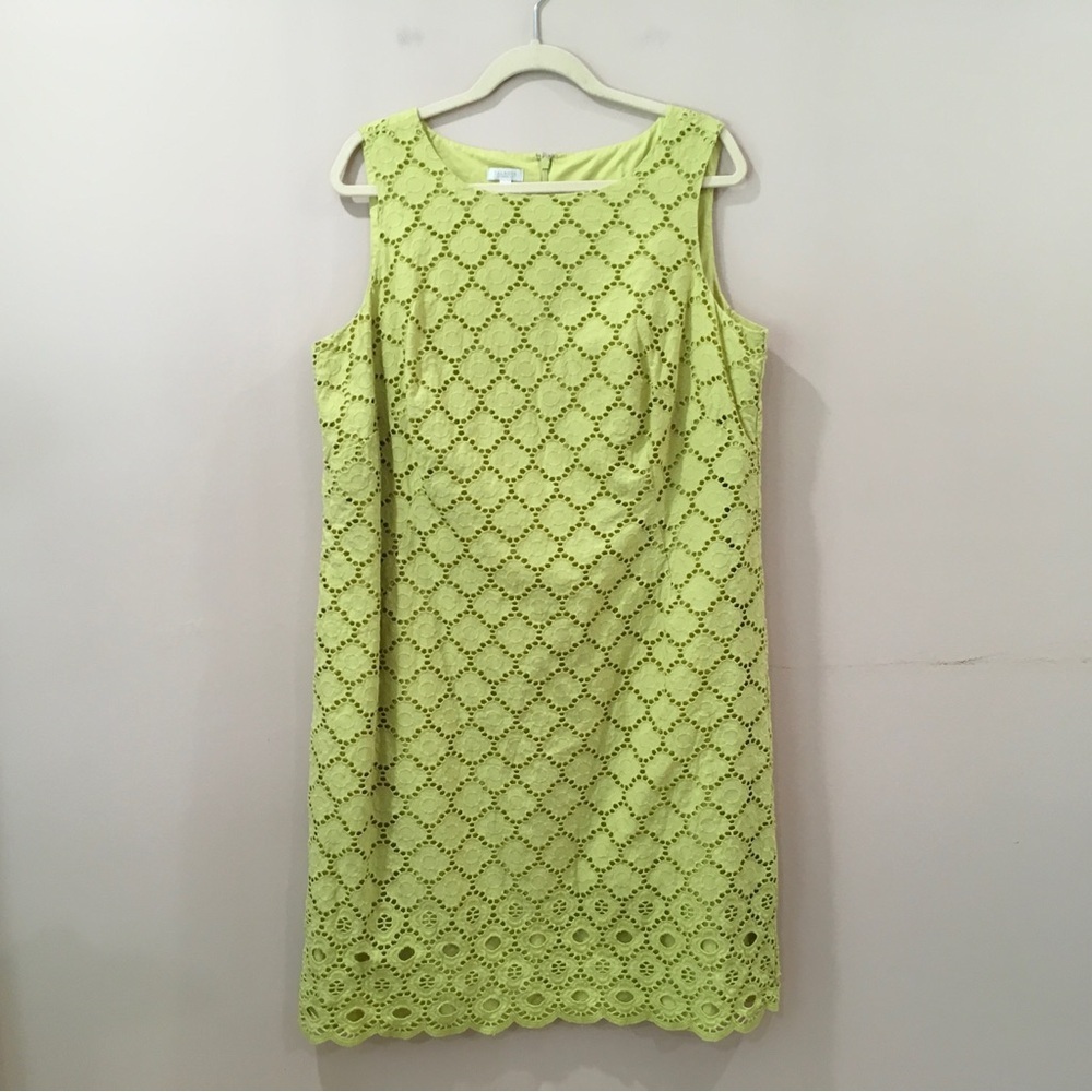 Talbots Womens 16W Shift Tank Dress Lime Green Pastel Cottage Coastal Cruise